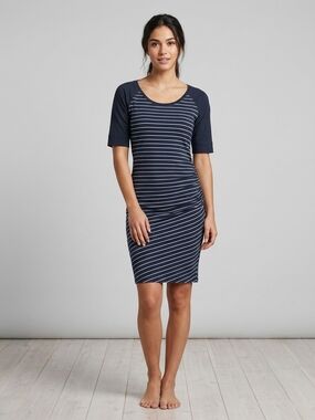 Fig Navy & White Striped Short Sleeve Sheath Dress